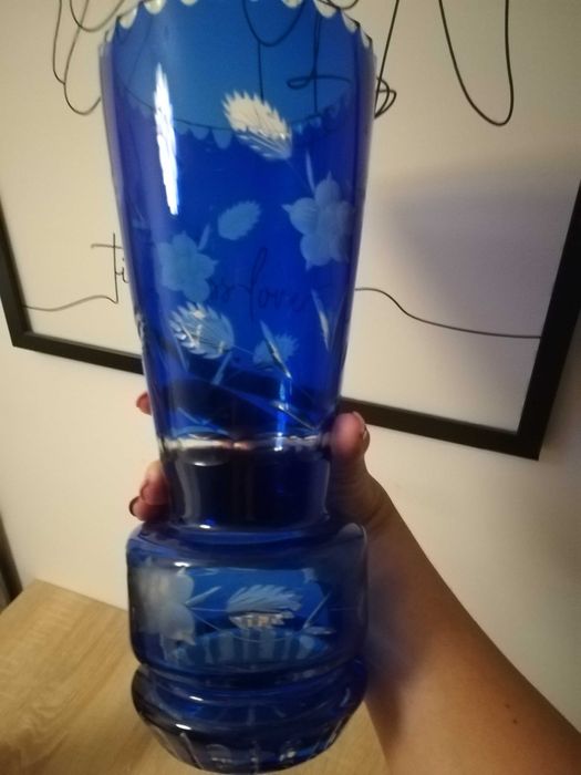 Wazon niebieski kryształowy lata 60