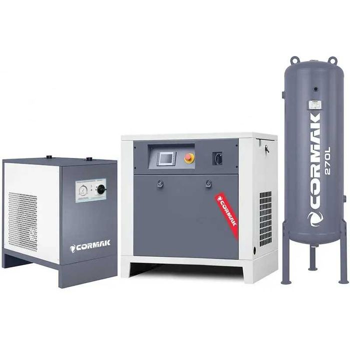 Kompresor śrubowy z falownikiem - 7,5kW + Osuszacz + Zbiornik 270 L