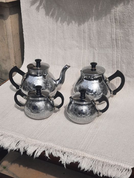 Serwis kawowo-herbaciany rosja ZSRR vintage chromowany metalowy posreb