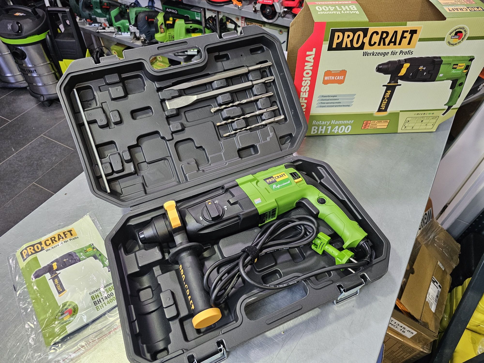 Комплект Перфоратор ProCraft BH-1400 3Дж +Буры Зубило Пика Кейс Новый