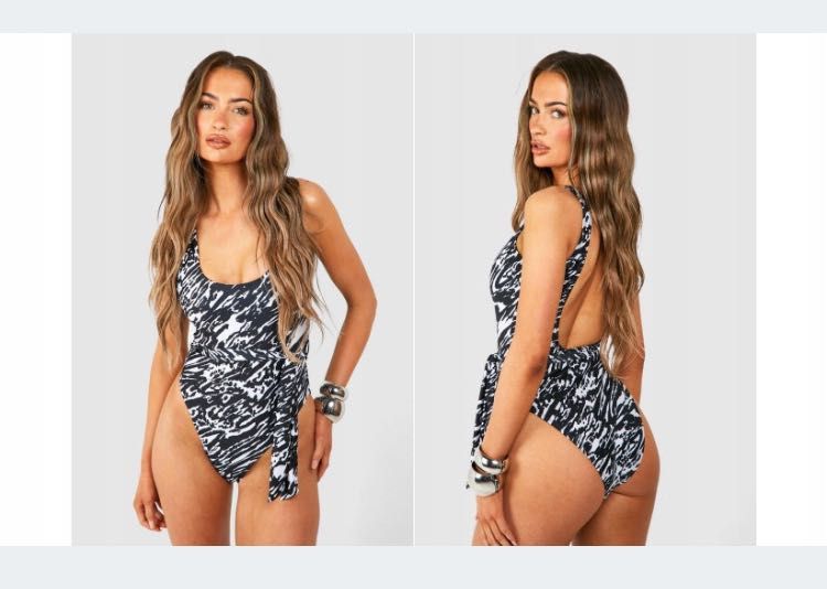 Strój kąpielowy w czarno biały print Boohoo roz. XL