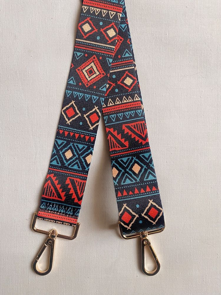 Pasek do torby torebki wzór Boho/Retro, Red-Blue/Czerwono-Niebieski