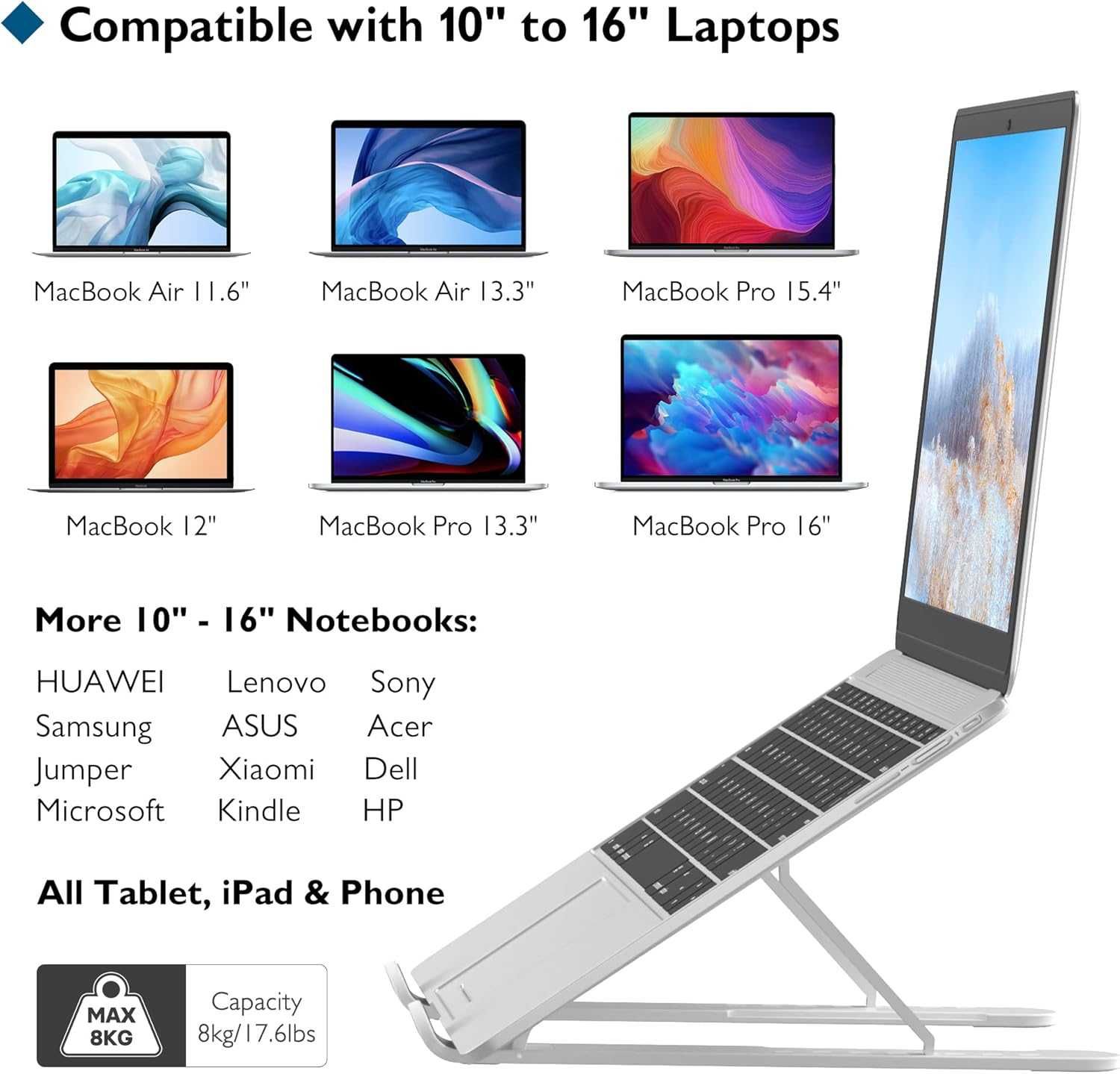 BONTEC Składany Stojak na Laptopa 10-15,6", regulowany