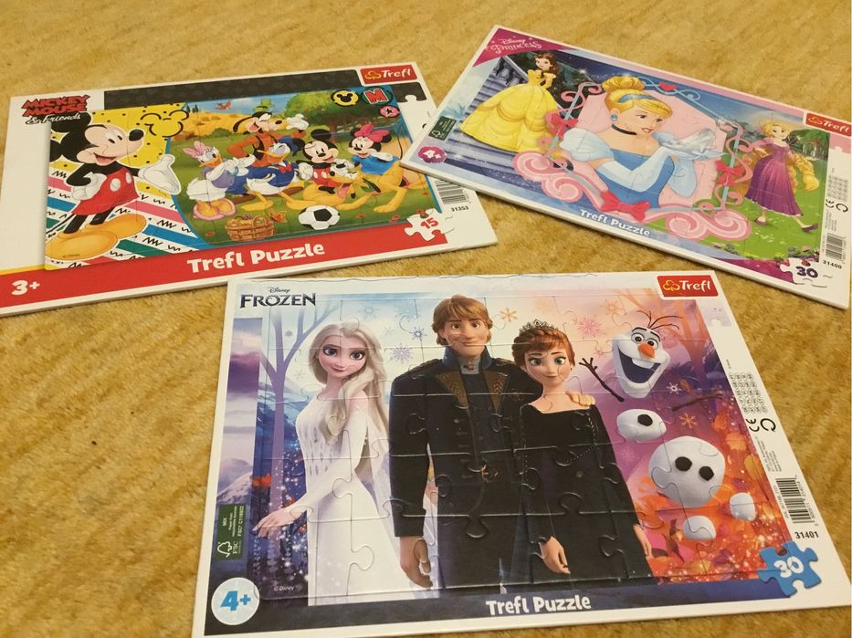 Puzzle trefl 2x 30 el + 15 el. Elsa, kraina lodu, księżniczki mickey