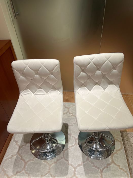 Conjunto de 2 bancos bar bege veludo