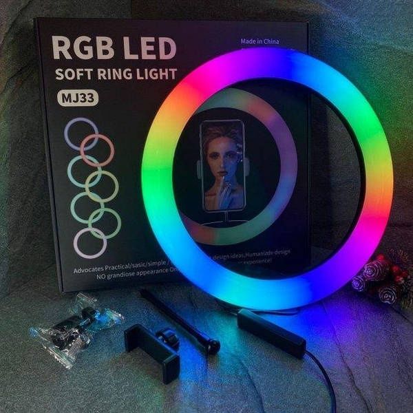 Кільцева лампа LED RGB 33 см зі штативом 2 м набір блогера MJ33
