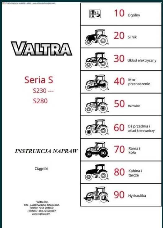 Instrukcja napraw ciągnika Valtra S 230, S 240, S 260, S 280 PL