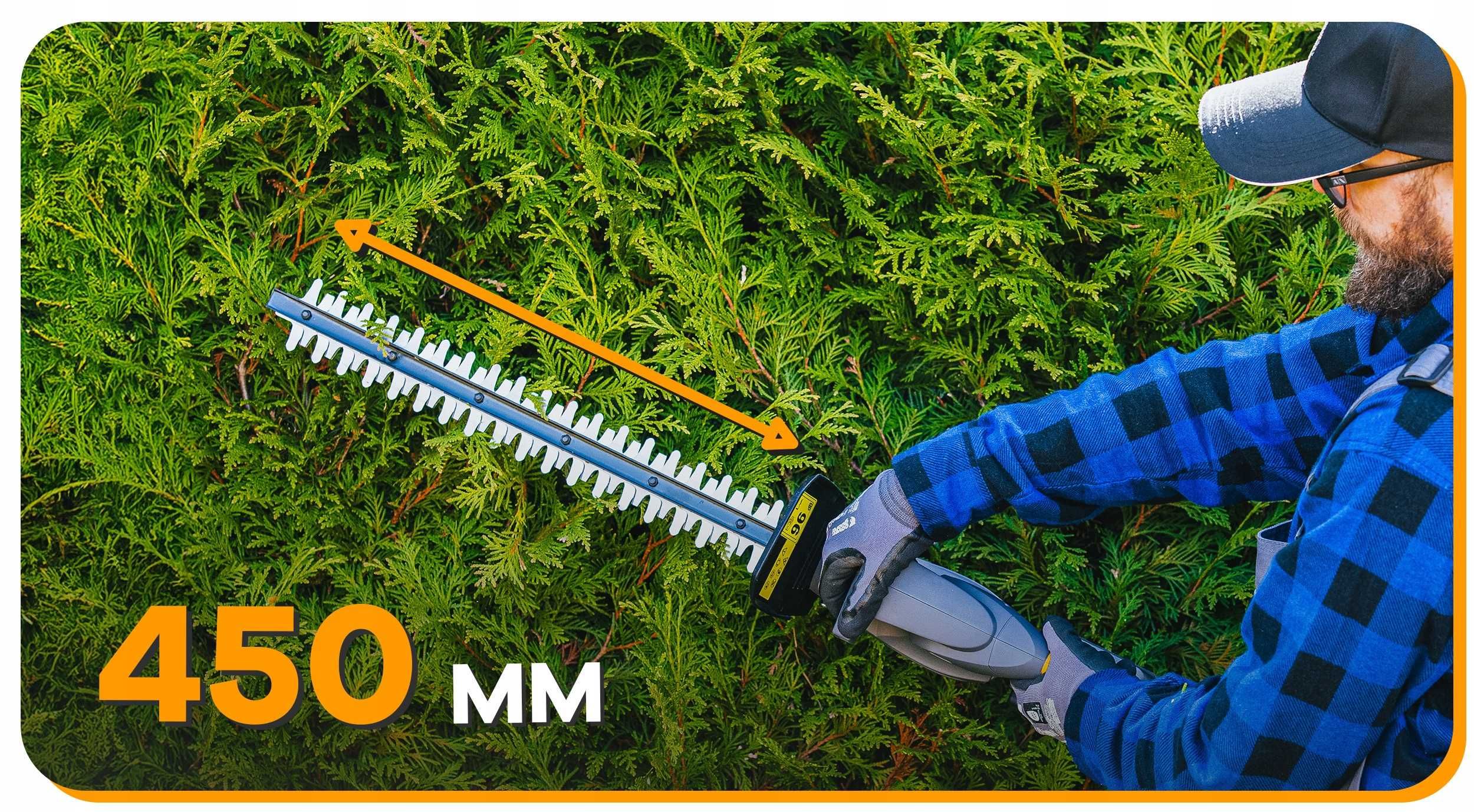 NOŻYCE AKUMULATOROWE DO ŻYWOPŁOTU krzewów gałęzi 450mm 21V 2xbateria
