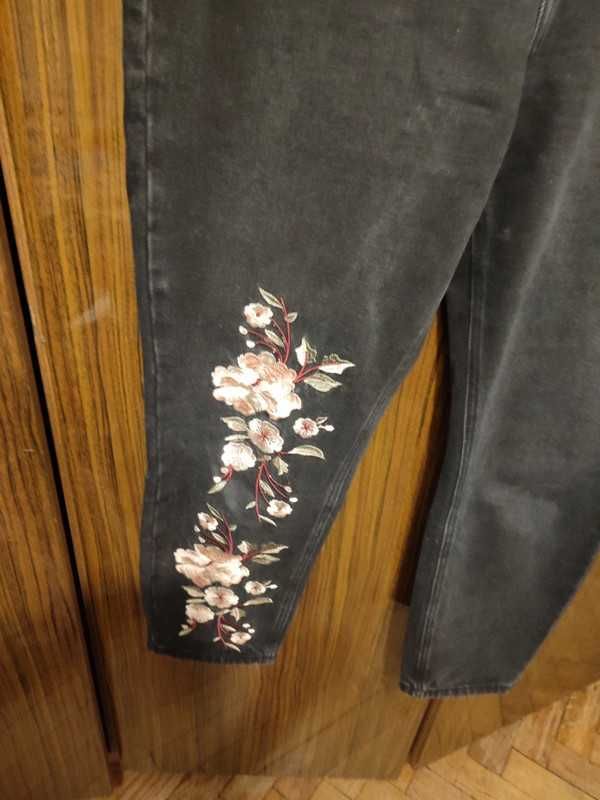 Jeansy skinny haft haftowane wyszywane kwiaty 14 16