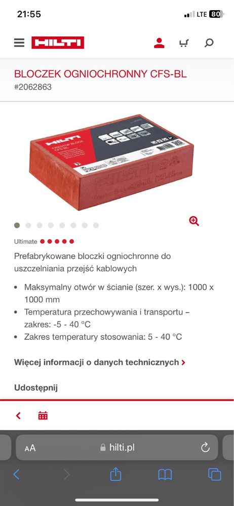 Bloczek ogniochronny Hilti CFS-BL