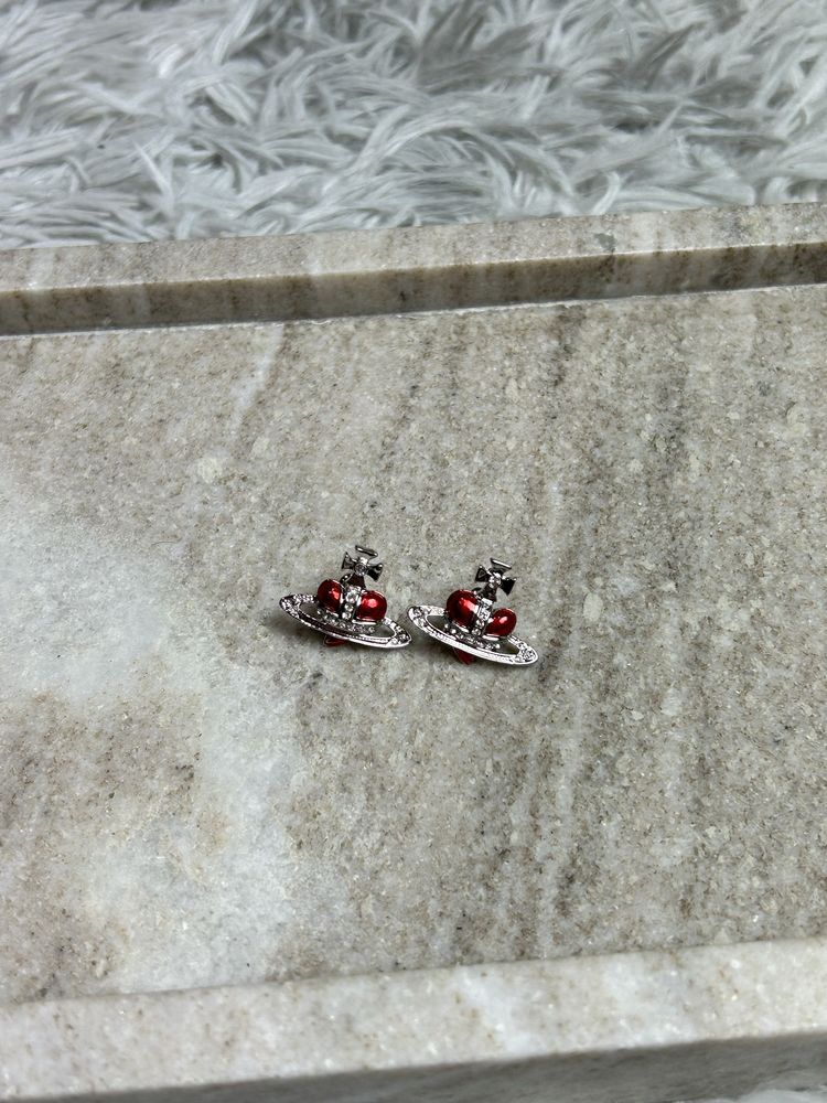 Vivienne Westwood Saturn Red Heart Earrings сережки серьги