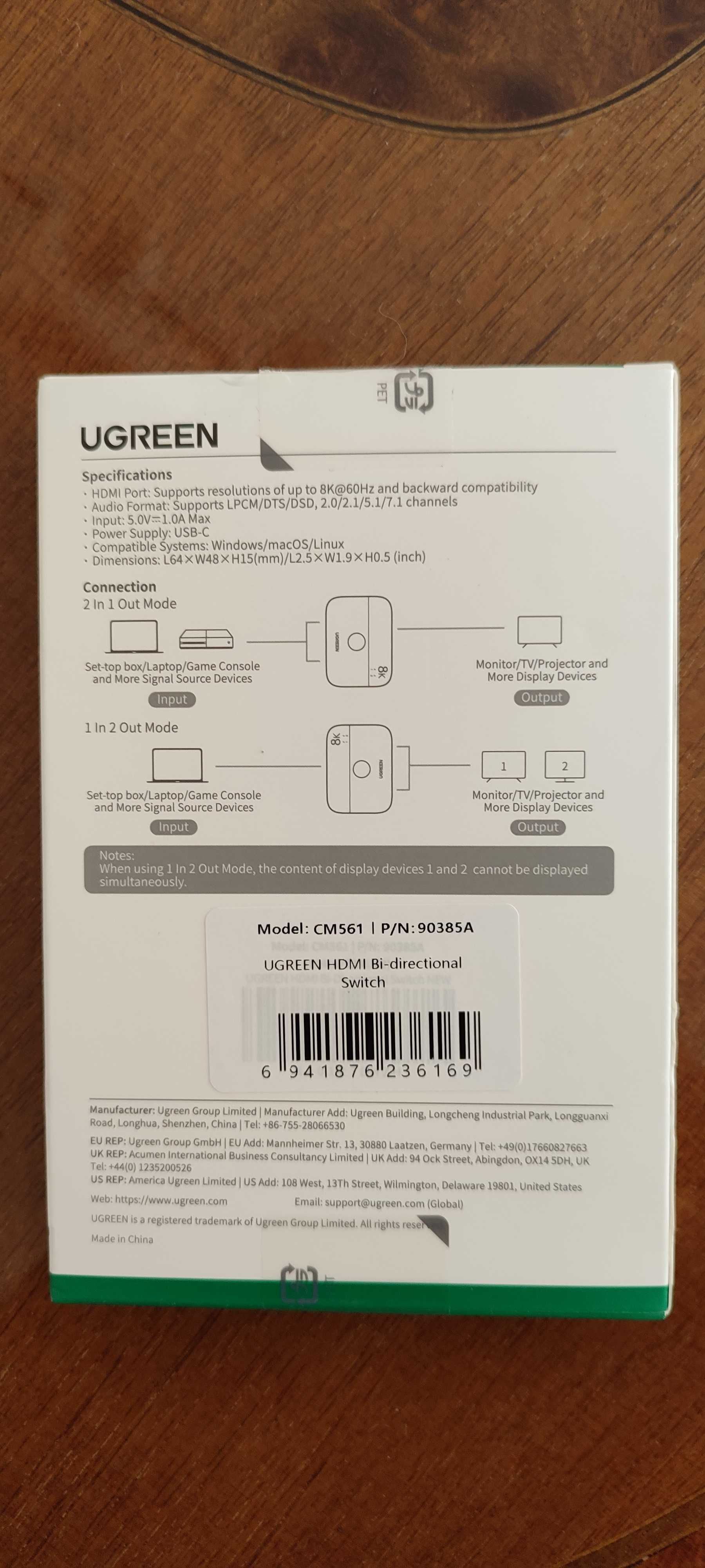 Interruptor bidirecional UGREEN-HDMI 2.1, 8K