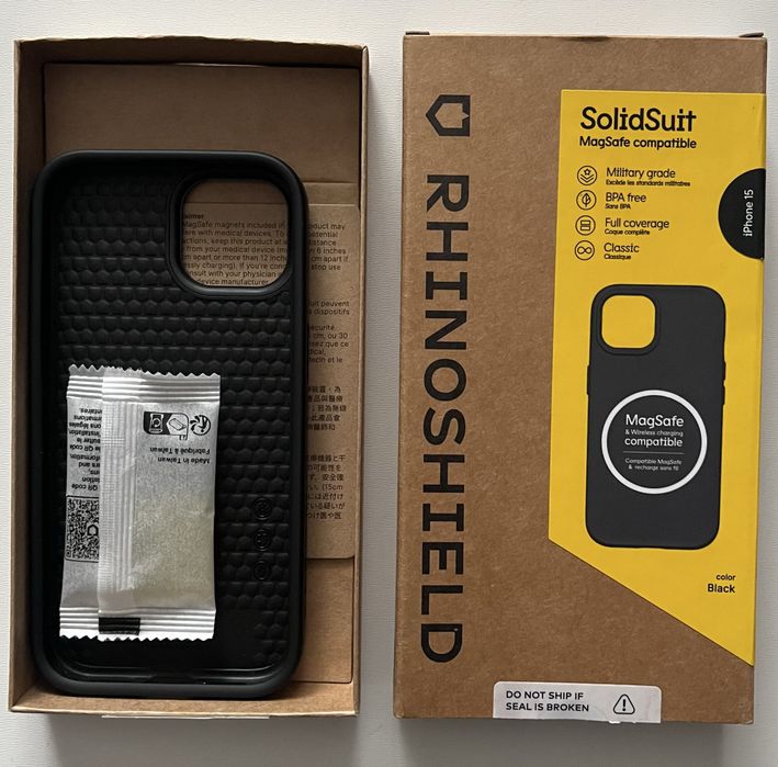 RhinoShield SolidSuit iPhone 15 etui czarne MagSafe 3,5m ochrony