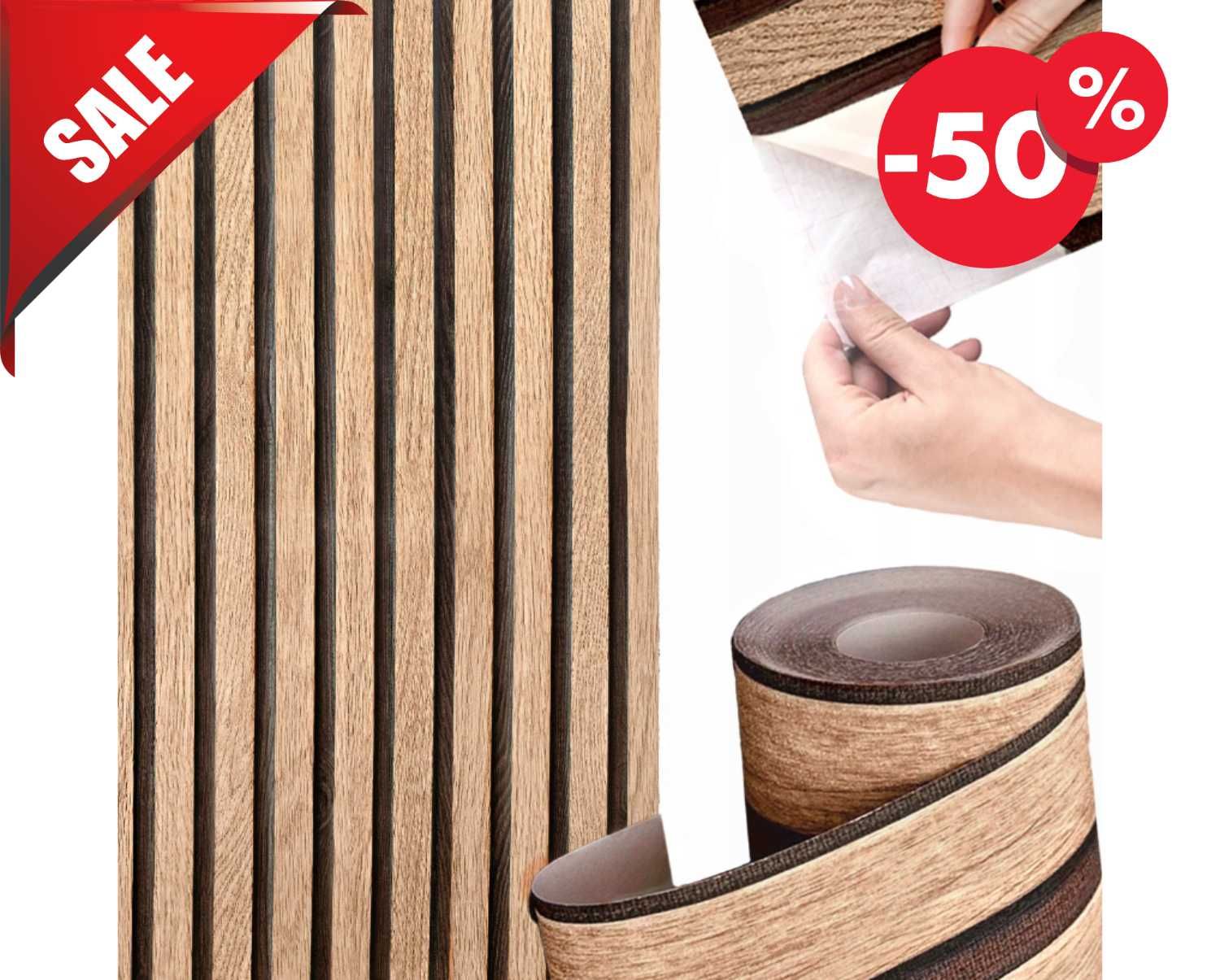 Panele Ścienne 3D Lamele Brąz Drewno 10m Tapeta Samoprzylepna + GRATIS