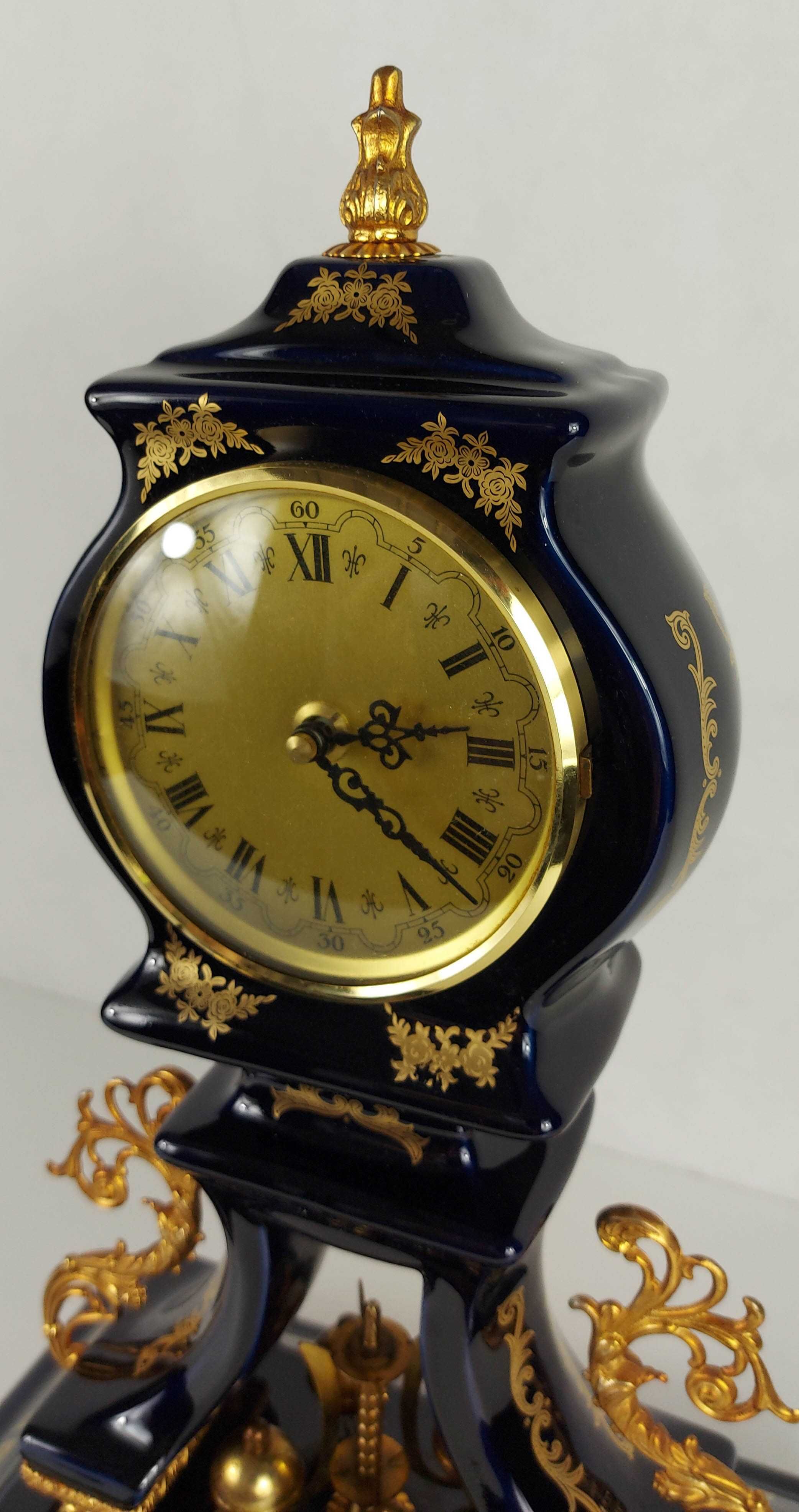 Piękny bogato zdobiony porcelanowy zegar ALFA kobalt - Włochy