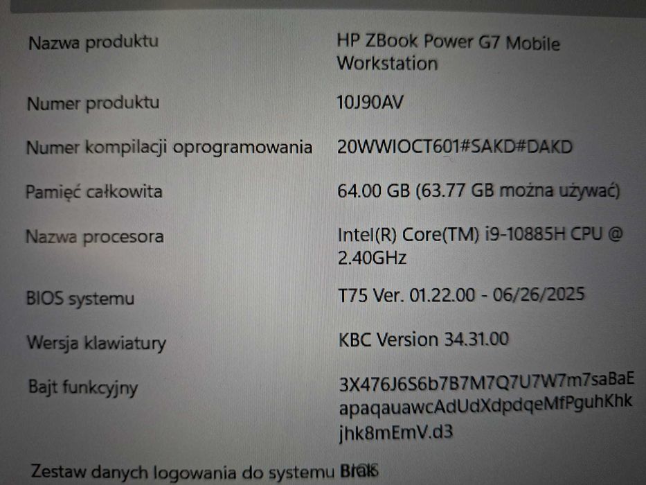 Laptop HP ZBook Power G7 i9 64gb Win 11. Nowa bateria