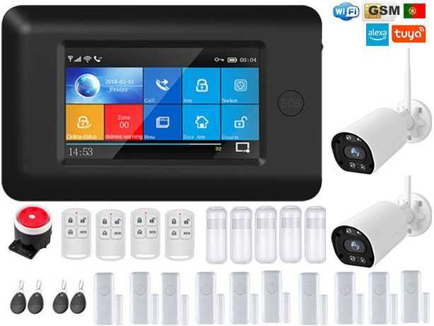 Alarme Tuya sem Fios GSM/WiFi +2 Câmaras Segurança +15 Sensores (NOVO)