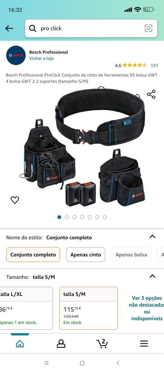 Conjunto de cinto de ferramentas Bosch Professional ProClick  93 bolso