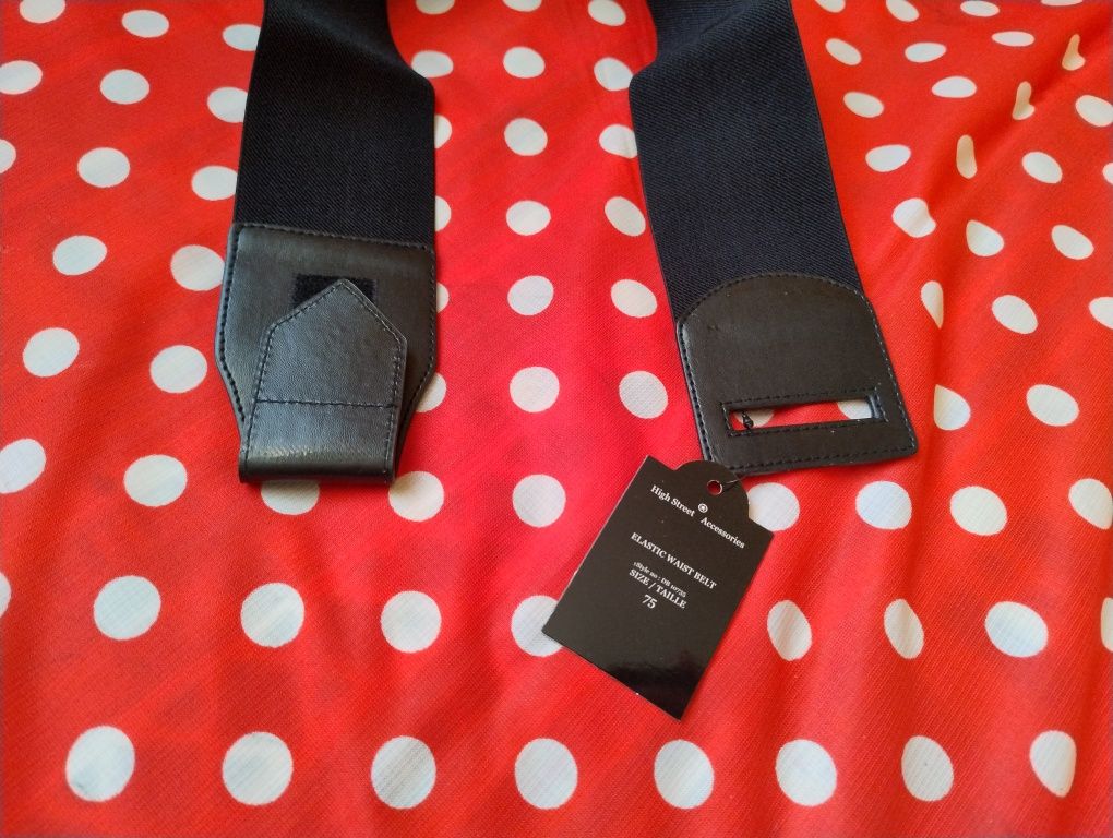 NOWY holenderski modny ozdobny 75 pasek 6cm czarny szeroki elastyczny