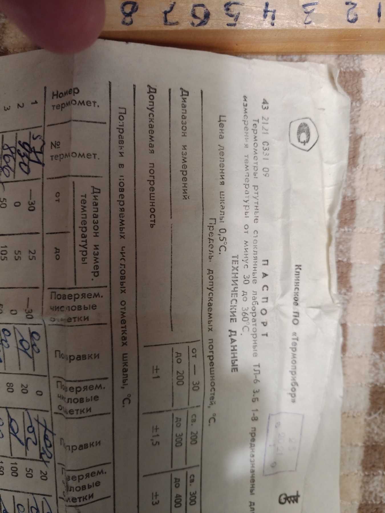 Термометры ртутные стекло лабораторные ТЛ-6 3-Б 1-8 от 30-360 град