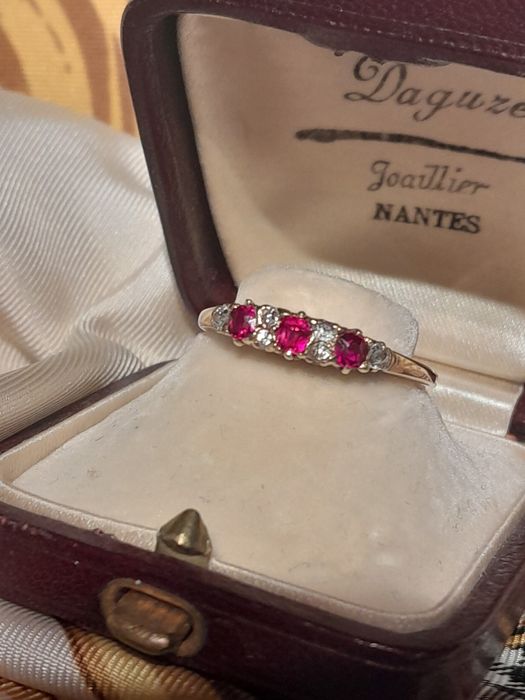 R.19 Pierścionek Antyk Rubiny Diamenty Złoto 585 WYCENA