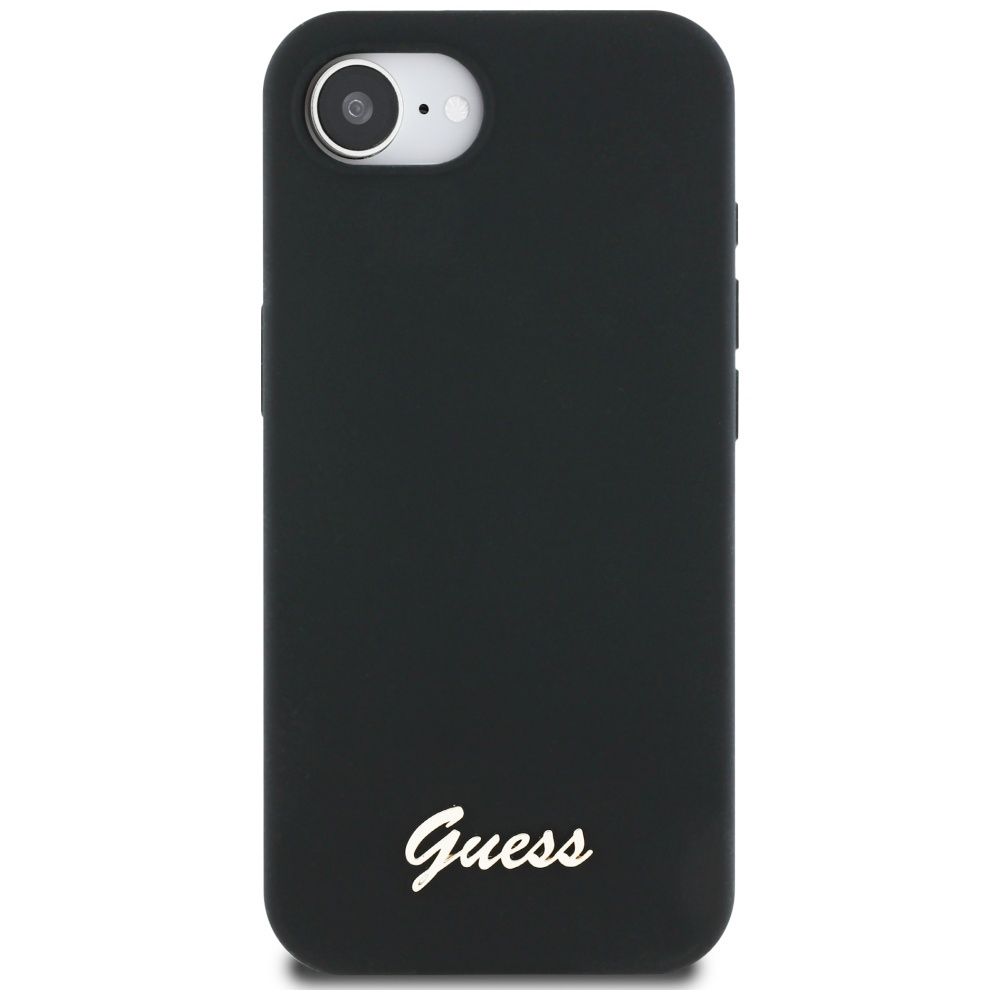 Etui Guess Silicone Script Metal Logo    MagSafe do iPhone 16e czarny