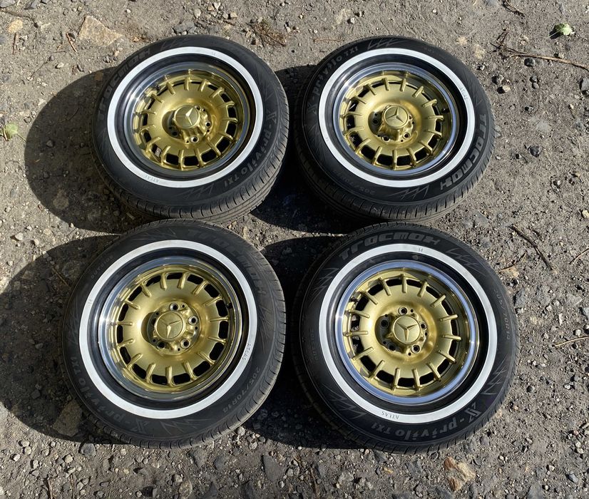 Felgi + Opony barok 14 Złote Mercedes W113 W114 W115 W116 W123 W126