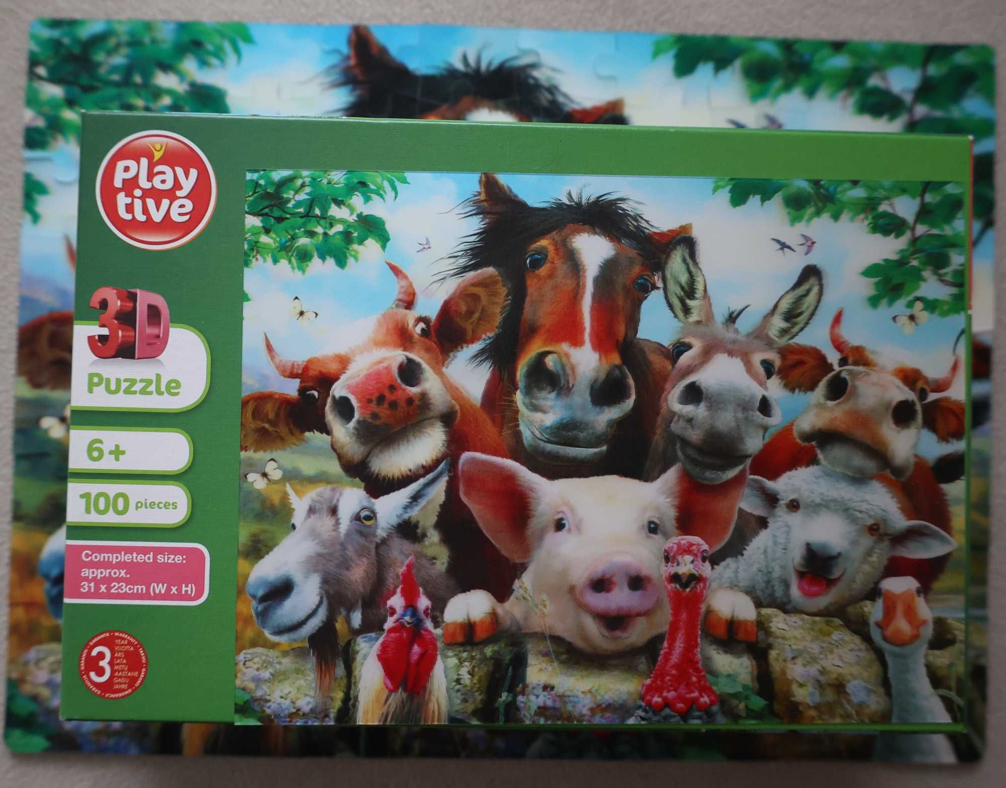 Puzzle Play Live 3D zwierzaki /Krowa koń świnia owca / 100el / Komplet