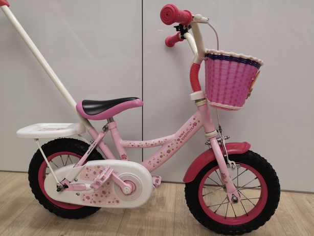 Rower, rowerek dziecięcy Mała Księżniczka, 12 cali, jak nowy, kijek