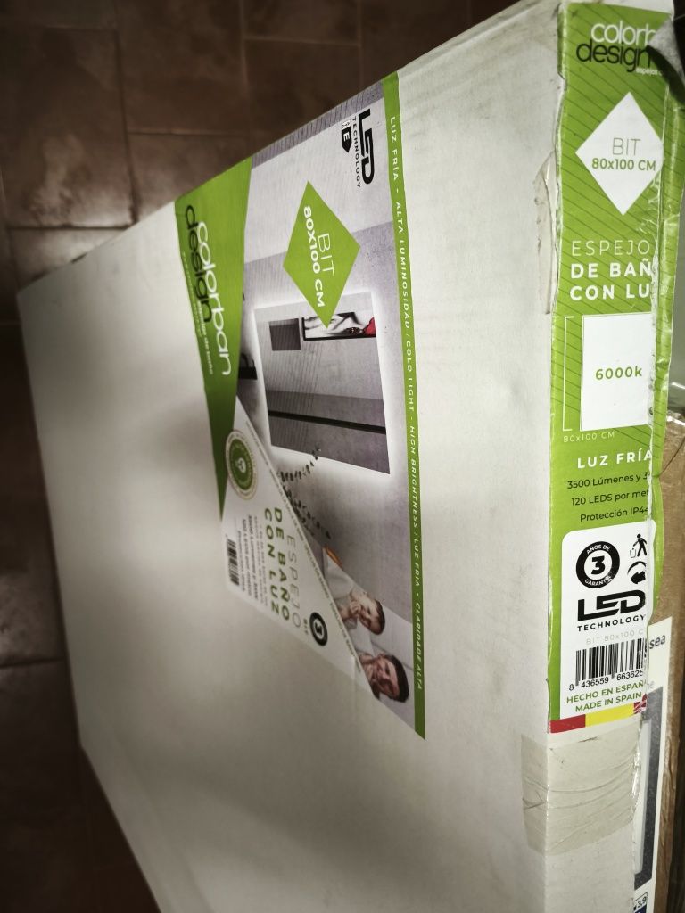Espelho LED wc casa de banho 3000k 100x80cm, NOVO