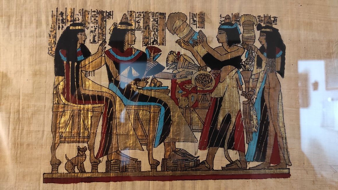 Papirus z Egiptu pięknie oprawiony w ramy ze szkłem  Wym. 33cm x47cm