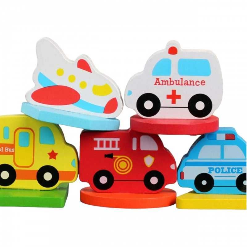 Puzzle drewniane edukacyjne pojazdy służbowe zabawka dla dzieci 3+
