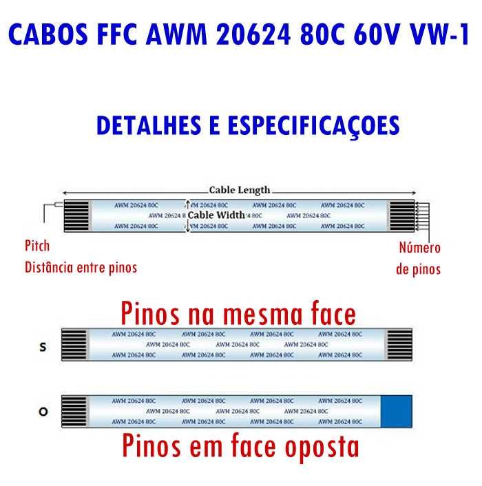 Fita Cabo Flat Cable Botao Power Touch Pad AWM 20624 , 80C 60V VW-1
