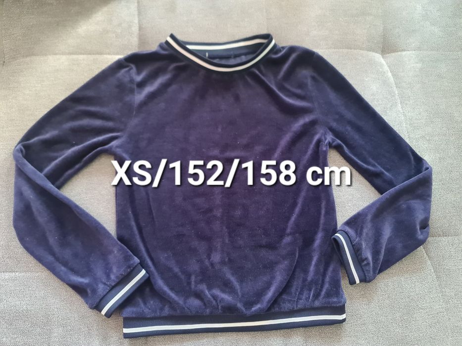 Welurowa bluza granatowa 152 cm 158 cm XS długi rękaw