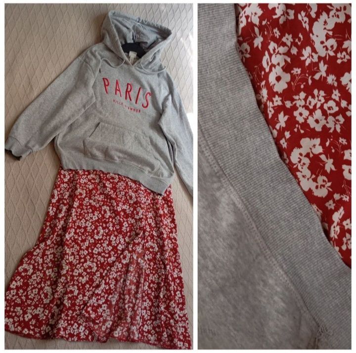 PRIMARK S-M długa czerwona spódnica midi maxi w kwiaty kwiatuszki