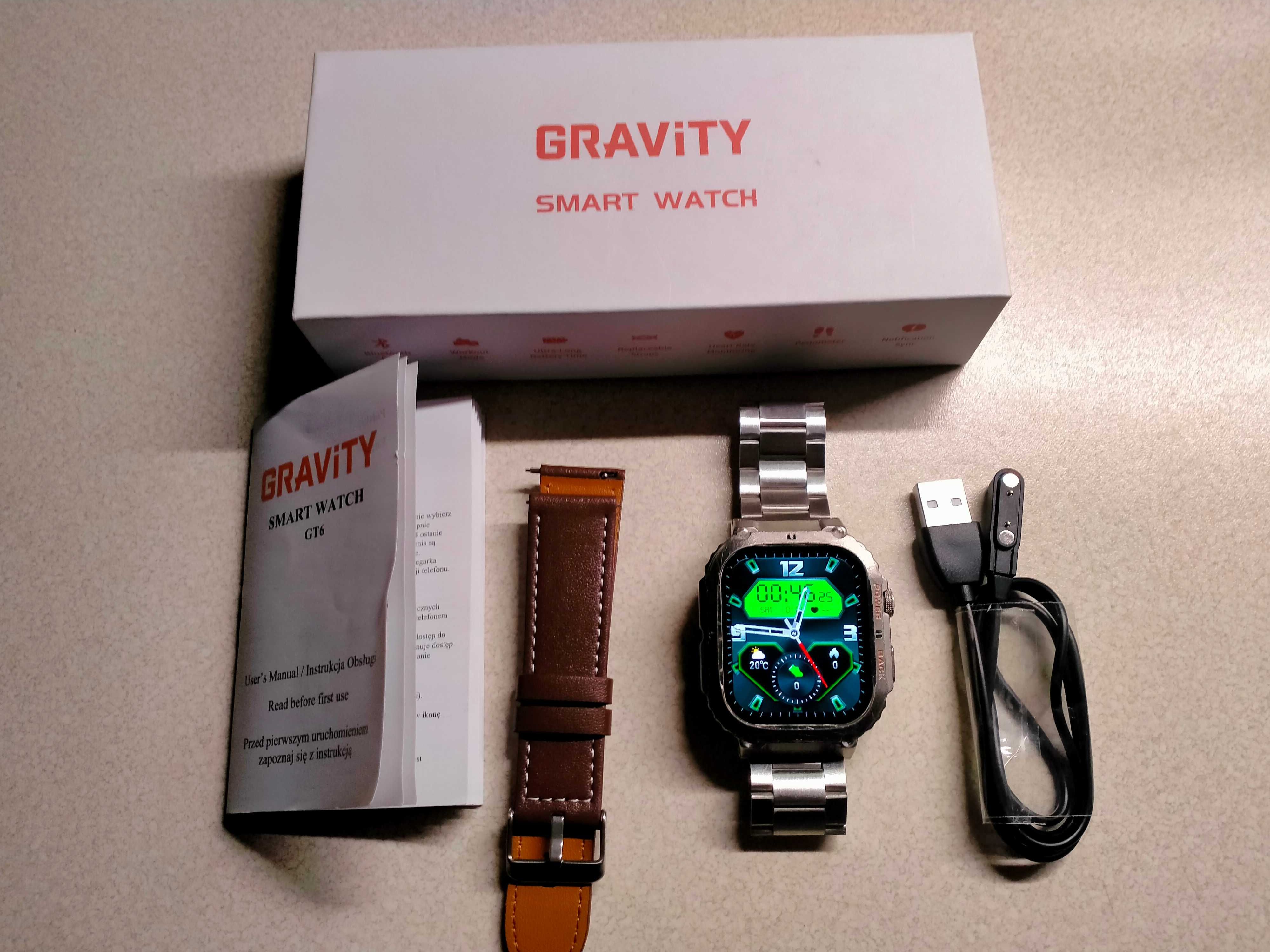 Smartwatch GRAVITY GT6 - Srebny + Pasek iBransoleta.