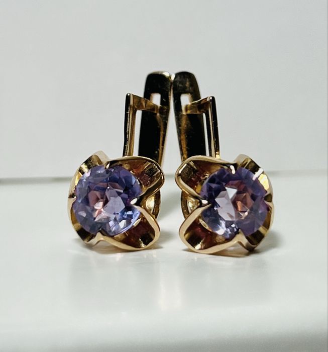 Золоті сережки радянські .Золотые серьги с александритом СССР