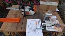STIHL MS 150 TC piła pilarka łańcuchowa, 2 łańcuchy, nowy oryg. gaźnik