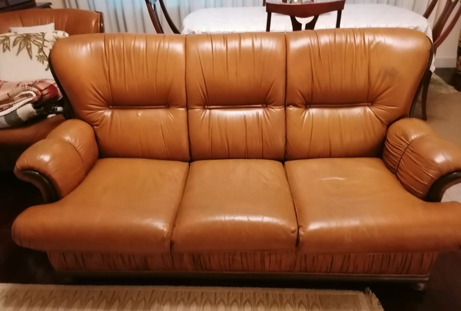 Sofá 3 Lugares + 2 Poltronas (Couro/Cabedal)
