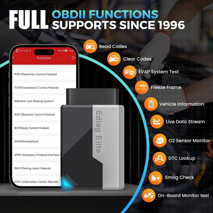Scanner de diagnóstico OBD2 Kingbolen Ediag Elite com App NOVO