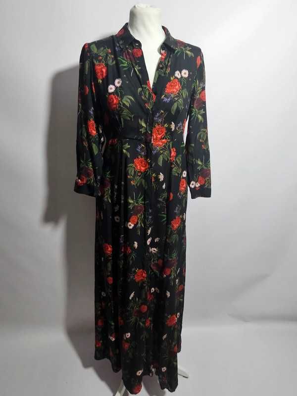 elegancka maxi sukienka koszulowa 100 % wiskoza Zara Woman premium S