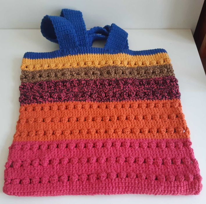 Saco Sacola Mala Crochê Artesanal Colorido Estimado