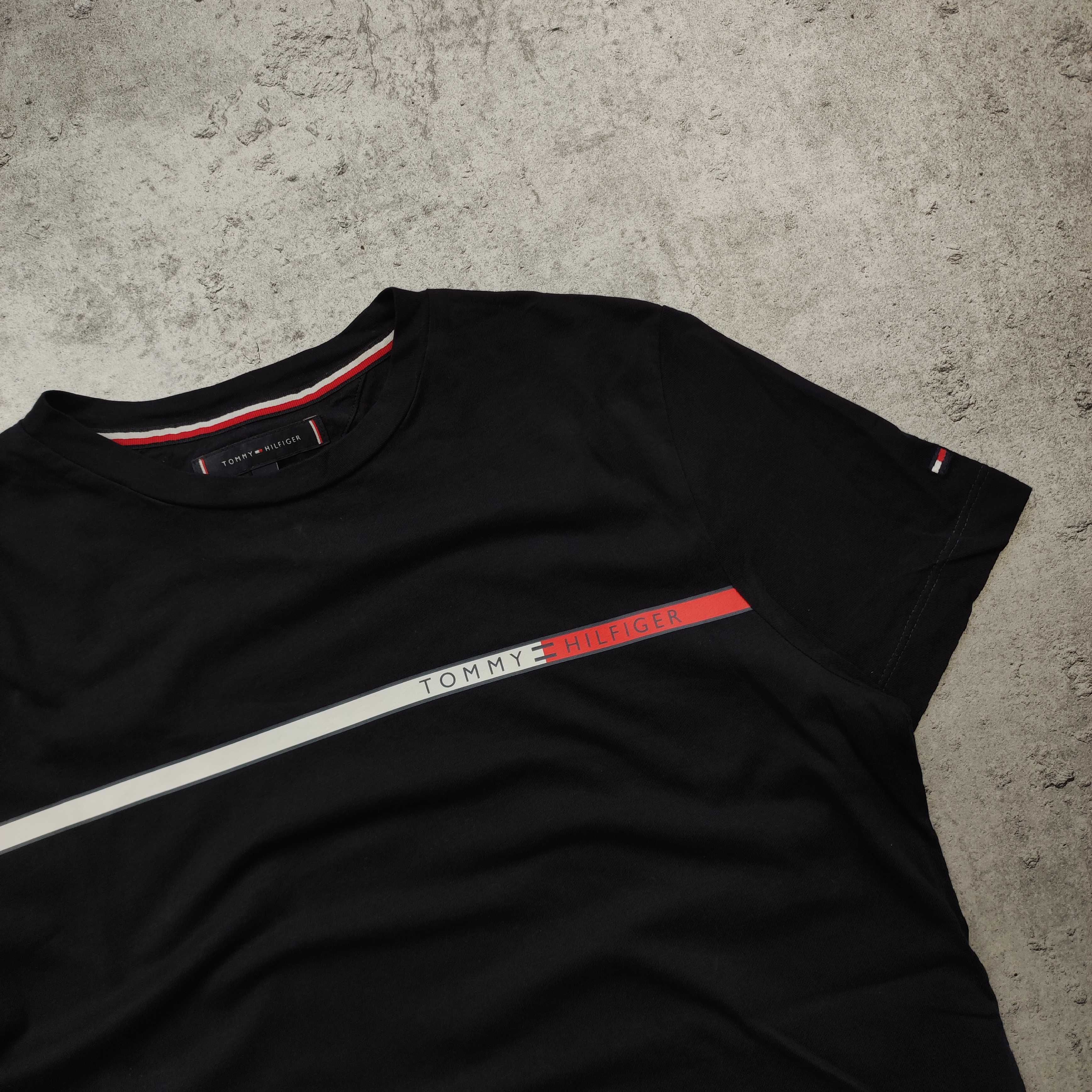 MĘSKA Koszulka Bawełna Granatowa Duże Logo Classic Tommy Hilfiger Haft