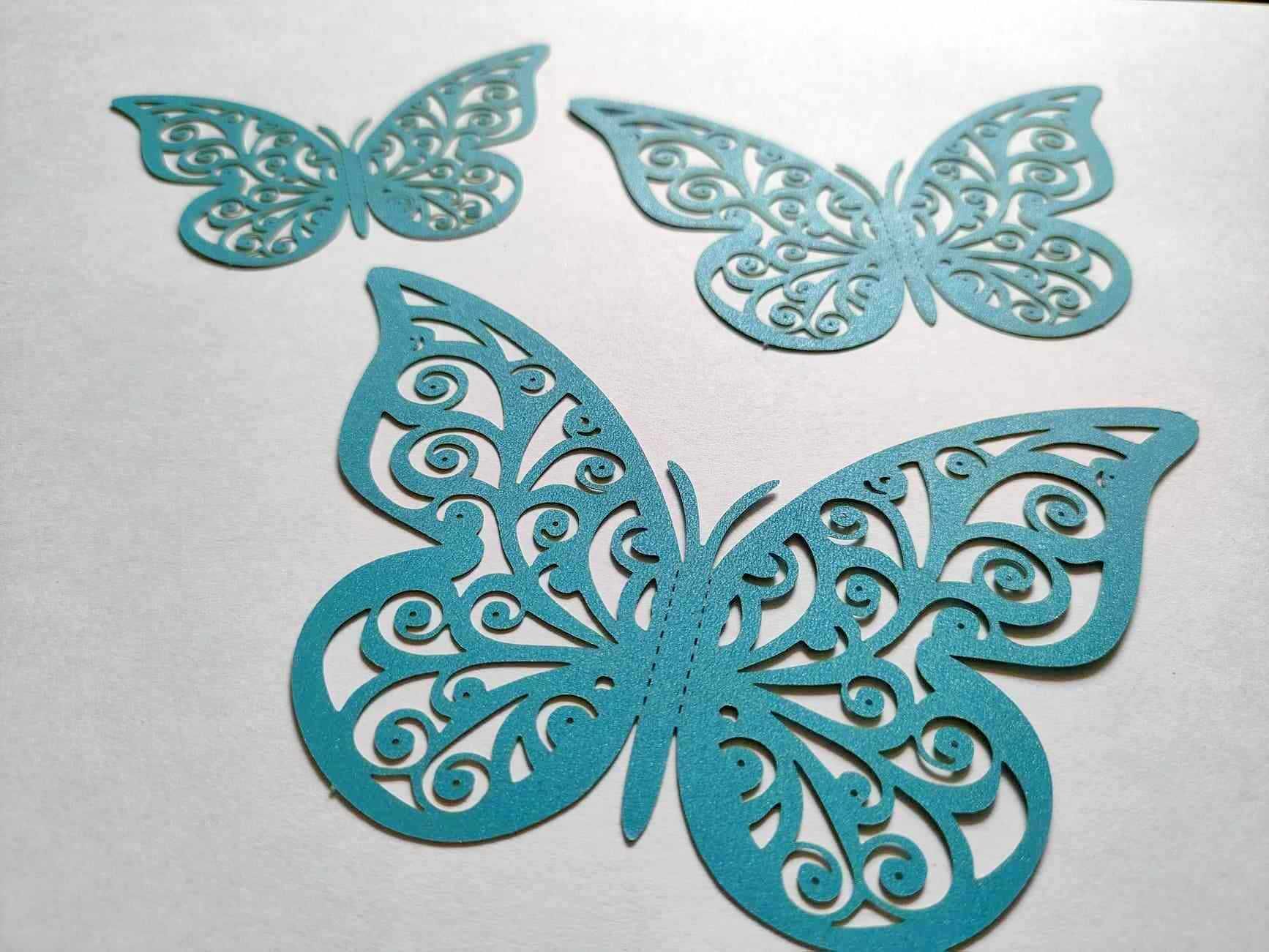 Motyle 3D Ażurowe Turkus mieniący 12 szt