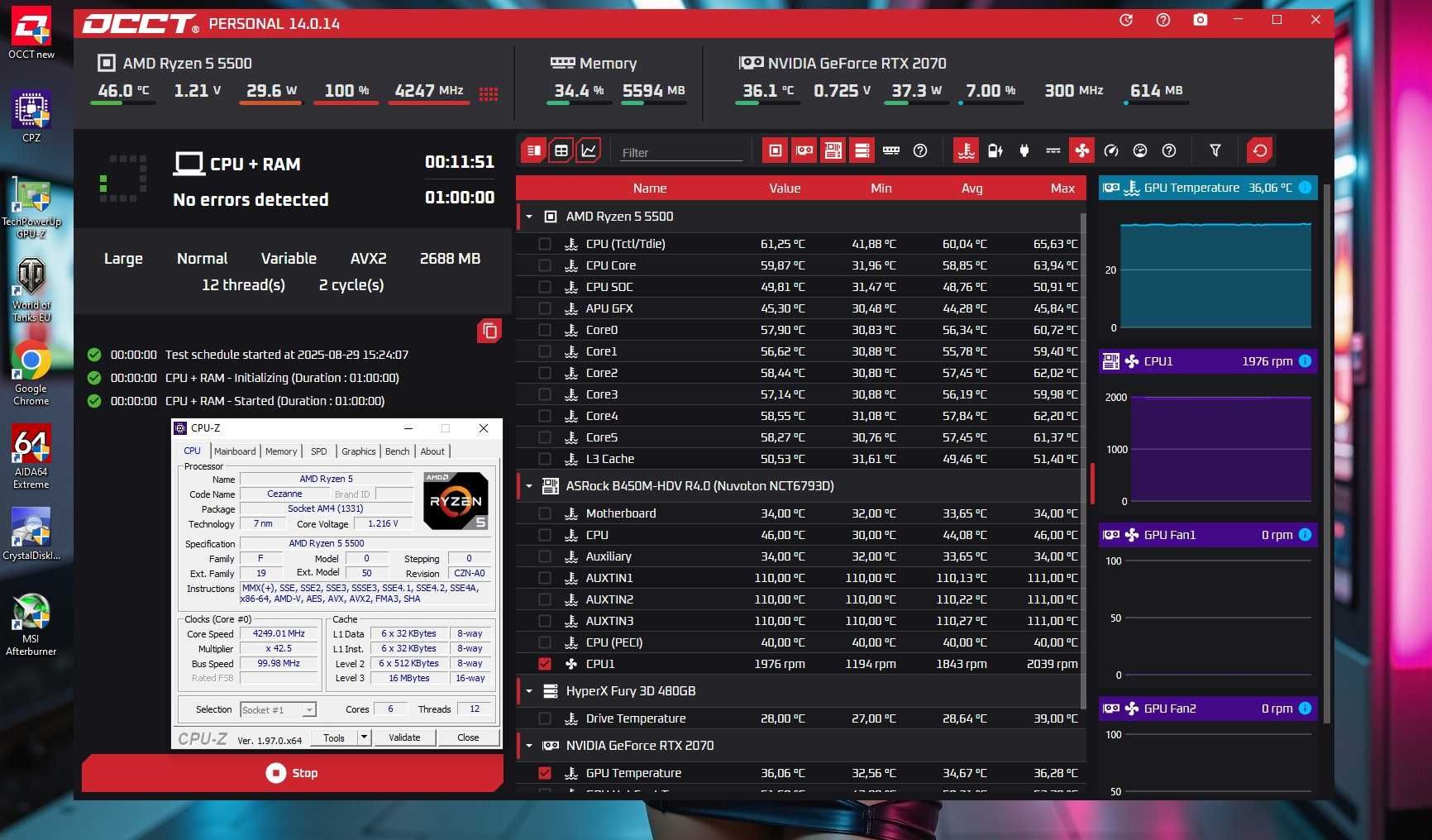 PC RTX2070/ Ryzen 5 5500/ B450/16gb HyperX s-AM4 игровой компьютер