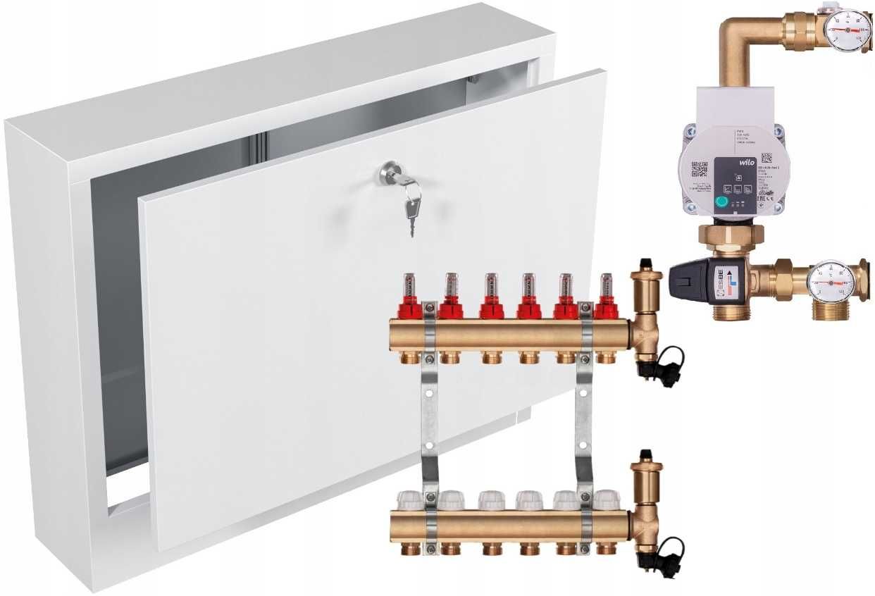 ROZDZIELACZ mosiężny uzbrojony z pompą WILO + SKRZYNKA NATYNKOWA