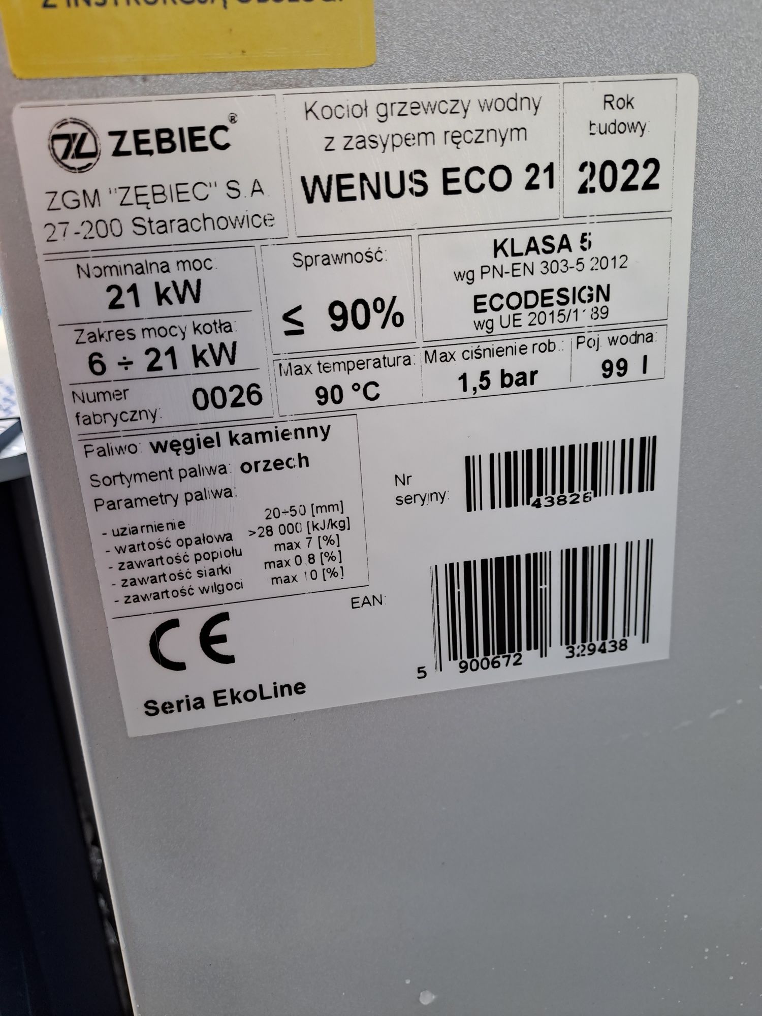 Kocioł, piec ZĘBIEC WENUS ECO  21kw 5 klasa, ecodesign, nowy z gwaranc