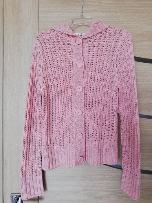 Sweter z kapturem, sweter vintage, sweter rozpinany, sweter ażurowy,40