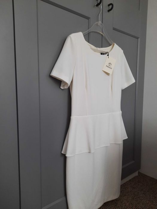 Sukienka komunia wesele Paradi koktajlowa z baskinką 42 nowa ecru