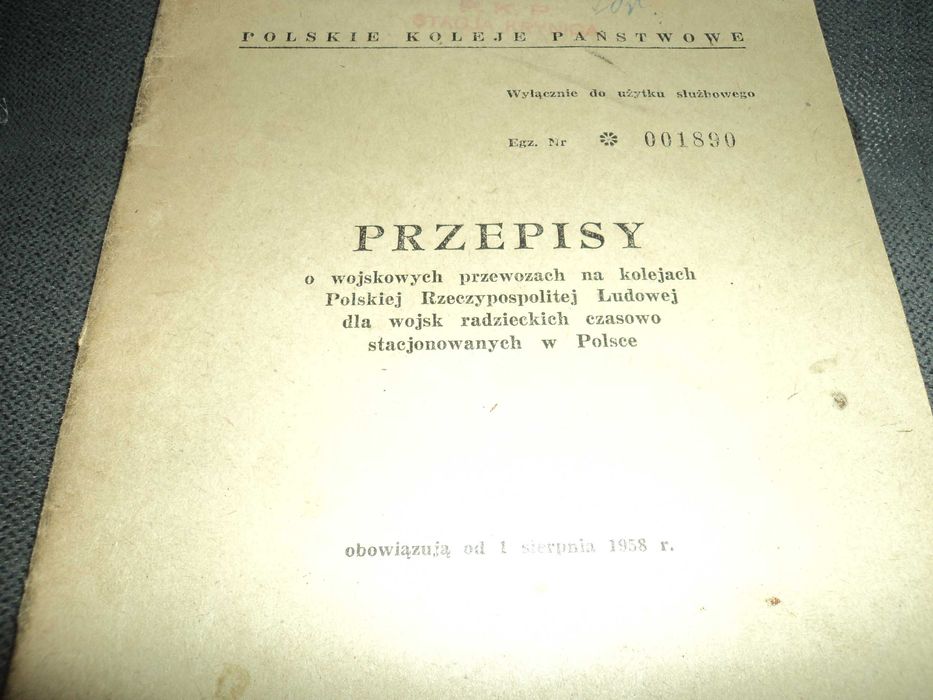 PKP taryfy i przepisy przewozu radzieckich eszelonów w Polsce 1958r.